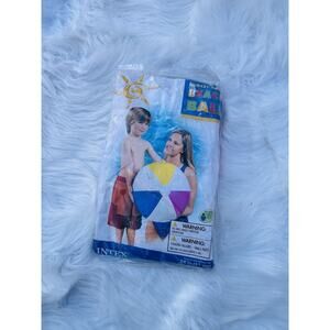 Vintage 2009 Intex The Wet Set 24" Beach Ball #59030 White Pink Yellow Blue